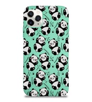 Apple iPhone 11 Pro Max Uyumlu Lansman Kılıf Panda Tasarımlı İçi Kadife Kapak-Su Yeşili (Şeffaf)