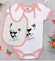 BK Kids Atatürk Temalı Pembe Bebek Body Zıbın ve Mama Önlüğü Hediye Seti-25