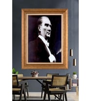 Altın Varaklı Çerçeveli Paspartulu Atatürk Tablo nh244 (Gold)