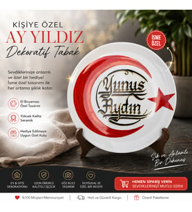 KİŞİYE ÖZEL TASARIMLI-ÖZEL ÇİZİMLİ, KALİGRAFİ HAT SANATI İLE YAZILI HEDİYELİK PORSELEN TABAK