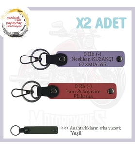 Motosiklet Maceracılarına, İsim Plaka ve 0 Rh (-) Kan Grubu, x2 Set Anahtarlık, Nar Çiçeği-Mor-Ysl (Çok Renkli)