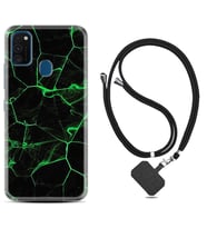 Samsung M21 M22 M23 M30 M31S M32 Kılıf Boyun Askılı Silikon Yeşil Şerit Mermer 1320