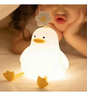 Sevimli Ördek Şeklinde Gece Lambası – LED Silikon Lamba  Çocuk ve Bebek Odası İçin Dokunmatik Işık (Parlak Beyaz)