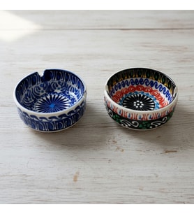 El İşlemesi 2'li Çini Detay İşçilikli Küllük Seti (8 CM) (Çok Renkli-Naturel)