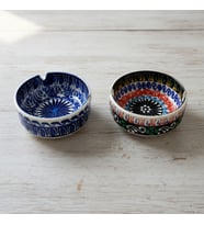 El İşlemesi 2'li Çini Detay İşçilikli Küllük Seti (8 CM) (Çok Renkli-Naturel)