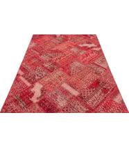 Kırmızı Halı Patchwork Desenli Modern Salon Halısı El Dokuma Yün Yumuşak Yüzeyli Şık Seçenek