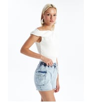 LCW Jeans İndigo Beli Lastikli Bermuda Fit Kadın Jean Şort