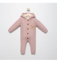 4118 Unisex Bebek Triko Düğmeli Kapüşonlu Tulum