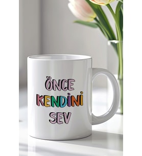 Motivasyon Yazılı 330ml Baskılı Beyaz Seramik Kupa Bardak