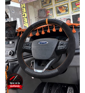 Ford Fiesta Mk8 Dikme Direksiyon Kılıfı Alcantara Süet Mat Karbon Taba Yüzük ve Dikiş 2018-2023
