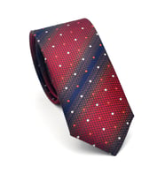 Lacivert Verev Desenli Bordo Dokuma Kumaş Mendilli Slim Fit Kravat // SDK-2505-3