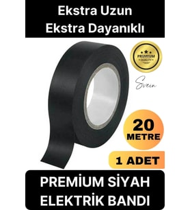 1 Ad. Premium Kalite 20 Mt Yalıtım İzole PVC Elektrik Bandı Su Geçirmez Sızdırmaz Koruma Bant Siyah