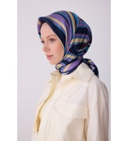 Geometrik Desen İpek Twill Eşarp (T)  4311 (Lacivert)