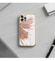 iPhone 11 Uyumlu Sanatsal Fırça Darbesi Kılıf – Altın Kenarlı Lansman Arka Kapak (Rose Gold Beyaz)