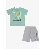 Breeze Girls & Boys Erkek Çocuk Şortlu Takım Mutlu Dinozor Aile Baskılı 1-4 Yaş, Mint Yeşili