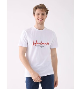 Dufy Beyaz Erkek Regular Fit Baskılı Casual O Yaka Tshirt - 94351