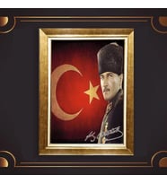 Altın Varaklı Çerçeveli Paspartulu Atatürk Tablo TR0639 (Gold)