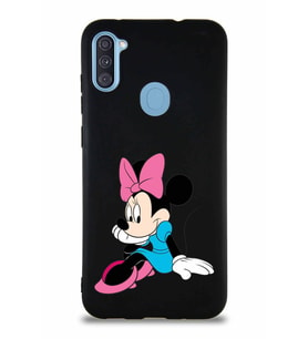 Samsung Galaxy A11 Soft Premier Kapak Minnie Mouse-E Tasarımlı Silikon Kılıf - Siyah (Şeffaf)