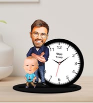 Kişiye Özel Karikatürlü Baba-Oğul Ahşap Biblo Masa Saati