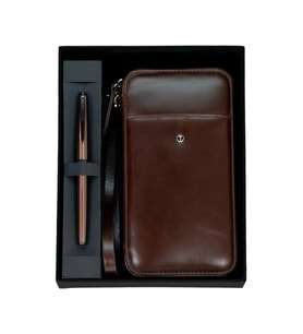 SCRIKSS DR 2010-S2 HAKİKİ DERİ EL ÇANTASI KAHVE & 78MR ROLLER KALEM ROSE SET