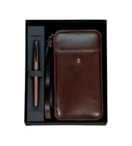 SCRIKSS DR 2010-S2 HAKİKİ DERİ EL ÇANTASI KAHVE & 78MR ROLLER KALEM ROSE SET
