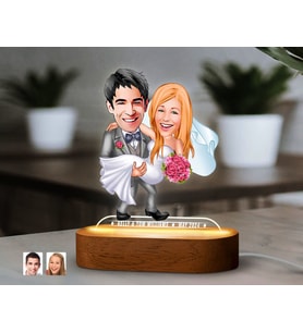 BK Gift Kişiye Özel Yeni Evli Çift  Karikatürlü Dekoratif 3D Biblo LED Işıklı Gece Lambası-8, Düğün Hediyesi, Yıl Dönümü Hediyesi