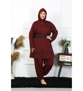 Akbeniz Büyük Beden Tesettür Mayo 7XL-8XL-9XL-10XL Bordo 55010