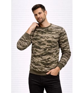Erkek Kamuflaj Desenli 2 İplik 4 Mevsim Uzun Kollu Bisiklet Yaka Sweatshirt - Kamuflaj