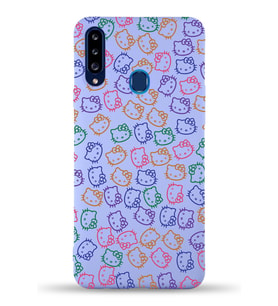 Samsung Galaxy A20s Uyumlu Lansman Kılıf Hello Kitty Tasarımlı İçi Kadife Kapak-Lila (Şeffaf)