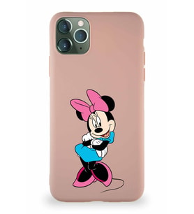 Apple iPhone 11 Pro Max Soft Premier Kapak Minnie Mouse-D Tasarımlı Silikon Kılıf - Pudra (Şeffaf)