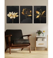 Modern Sanat Altın Çiçekler Kanvas Tablo Seti 3 Adet x 40x55cm (Karışık)