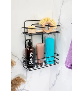 Banyo Rafı 2 Katlı Siyah Şampuanlık Hem Vidalı Hem Yapışkan Stickerlı