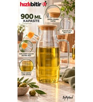 ByMyHand Ahşap Vakumlu Kapaklı Borosiklat Cam Yağdanlık Sirke Sos ve Yağlık 900 Ml