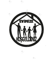 Evimize Hoşgeldiniz Kapı Süsü Ahşap Dekorasyon (Siyah)
