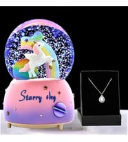 Yıldızlı Unicorn  şıklı Müzikli  Kar Küresi Ve Damla Kolye