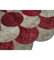 Bordo Gri Modern Geometrik Desenli Salon Halısı El Dokuma Yuvarlak Parlak Yüzey Eskitme Vintage