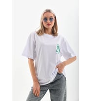 Kadın Baskılı kısa kol Oversize T-Shirt - Beyaz