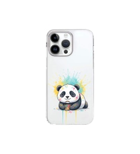 iPhone 14 Pro ile Uyumlu Splash Panda Tasarımlı Şeffaf Silikon Kılıf