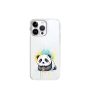 iPhone 14 Pro ile Uyumlu Splash Panda Tasarımlı Şeffaf Silikon Kılıf