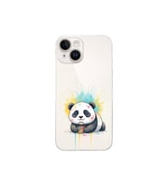 iPhone 14 Plus ile Uyumlu Splash Panda Tasarımlı Şeffaf Silikon Kılıf