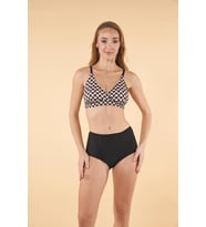 Estiva Yüksek Bel Kruvaze Çizgi Desenli Bikini Takımı - Siyah