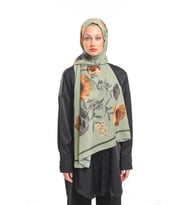 Çiçekli Desen Pavia Seri Şal Eşarp Askısı İle Birlikte 90x200 Yeşil Haki Taba-90