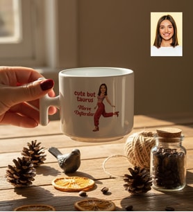 Kişiye Özel Karikatürlü Cute But Taurus Boğa Burcu T Kupa Doğum Günü Hediyesi
