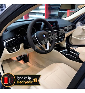 BMW G30 Dikme Direksiyon Kılıfı Premium Komple Delikli Deri Siyah Dikiş 2016-2023