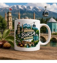 Bursa Temalı Hediyelik Kupa Bardak - 16 Plaka Yeşilin Başkenti Tarih, Doğa, Kültür Baskılı Özel Tasarım Kupa