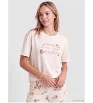 LCW DREAM Ekru Bisiklet Yaka Baskılı Kadın Pijama Takım