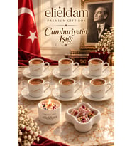 Atatürk İmzalı 6'lı Fincan Takımı & Mum & Lokumluk Cumhuriyet Seti