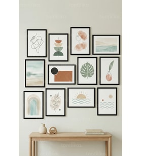 12 Parça Minimal Modern Dekoratif Çerçeve Görünümlü Tablo Seti