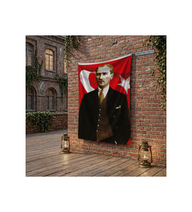 Takım Elbiseli Sivil Gazi Mustafa Kemal Atatürk Portre Ay Yıldız poster Bayrak Raşel Kumaş 100x150 cm AtA40