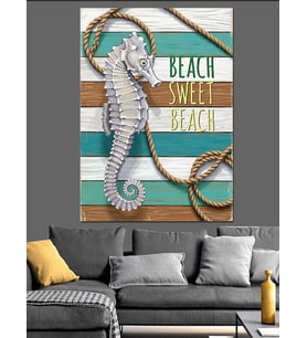 Deniz Atı Plaj Yazısı Dekoratif Kanvas - Mdf Ahşap Tablo